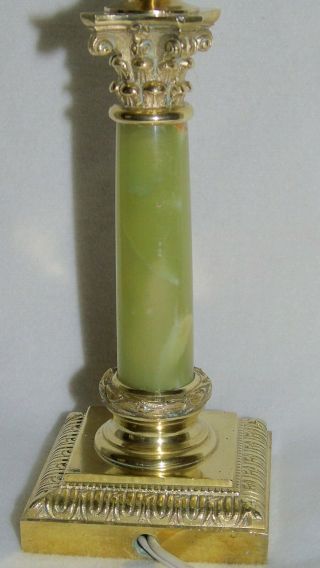 Louis XVI gilt BRONZE ONYX Corinthian Table LAMP w.  OPALINE VASELINE Glass SHADE 8