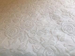Vintage White Fieldcrest Hobnail Chenille Bedspread,  Rose Pattern Twin,  110 " X79 "