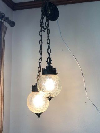 Vintage Carson Lighting Inc Art Deco Hanging Light 2 Globes
