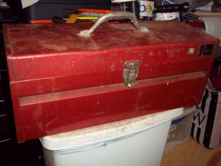 Vintage My Buddy Red Metal Tool Box Toolbox W/ Tray Shelf 19x7 - 1/2x8 " T Lockable