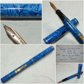Rare Onoto De La Rue Fountain Pen Regina Blue - 14k Med Stub Nib - Restored