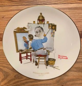 Triple Self Portrait Norman Rockwell Plate 1894 - 1978 Gorham Fine China