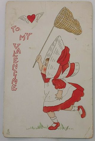 Tuck Valentines Day " Betsy Beauties " Girl Chasing Heart Postcard Early 1900 