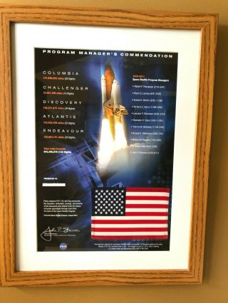 2011 Nasa Space Shuttle Program Sts - 135 Commendation With Us Flag Flown In Space