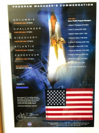 2011 NASA Space Shuttle Program STS - 135 Commendation with US Flag Flown in Space 2