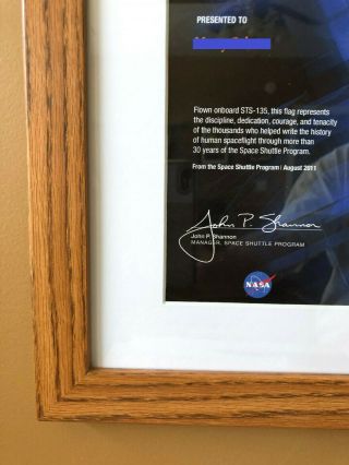 2011 NASA Space Shuttle Program STS - 135 Commendation with US Flag Flown in Space 6
