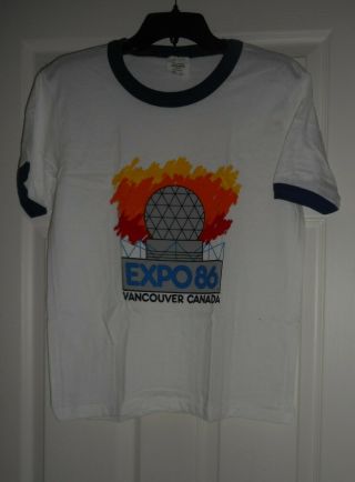Tshirt 1986 Expo Vancouver Canada Unisex Adult Large White Blue Ringer
