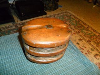 Antique N.  Y.  / Boston Stamped Wood Ship Pulley Very Rare Nautical Collector