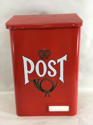 Post Jh Products Vtg Red Swedem Metal Steel Wall Mount Mailbox