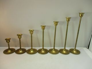 7 Vtg Brass Candle Holders Candlesticks Tapered Tulip Graduated Wedding