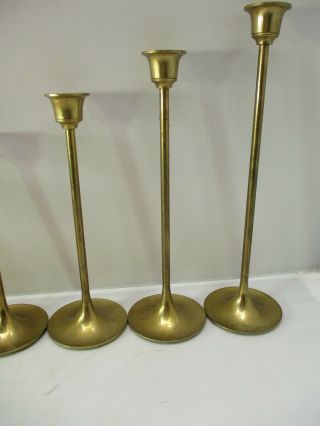 7 VTG Brass Candle Holders Candlesticks Tapered Tulip Graduated Wedding 3