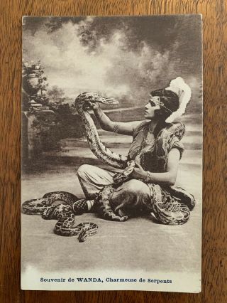 Antique Snake Charmer French Postcard Souvenir De Wanda Charmeuse De Serpents