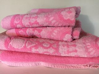 Pink Vintage 6pc Towel Set Stevens Utica Washcloths Hand Towels Bath Towels Usa