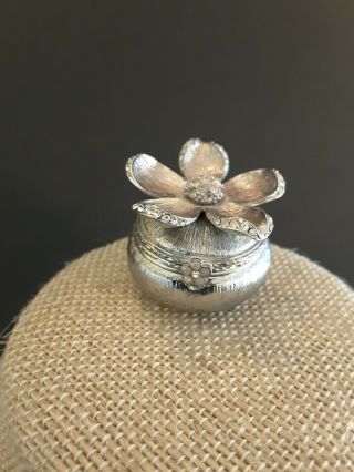 Jay Strongwater Flower Mini Trinket Box Silver Enamel/ Swarovki Crystal
