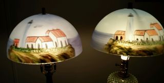 REVERSE PAINTED LAMP SHADE ' S SEA SIDE LIGHTHOUSES 2
