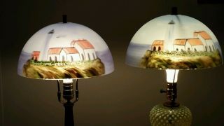 REVERSE PAINTED LAMP SHADE ' S SEA SIDE LIGHTHOUSES 3