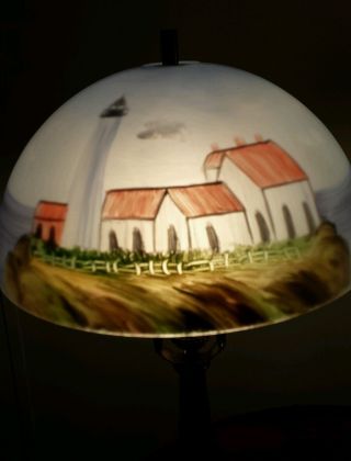 REVERSE PAINTED LAMP SHADE ' S SEA SIDE LIGHTHOUSES 4