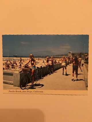Vintage Postcard Pacific Beach,  San Diego,  Ca Roller Skates Bike Bikini Rr - 451