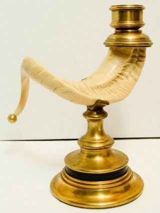 Chapman Brass Faux Ram Horn Table Desk Candle Stick Holder Vtg Mid Century