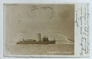 1906 Ny Rppc Real Photo Postcard York City Fire Boat Yorker Fdny Spray