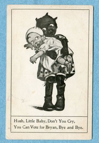 A2120 Postcard Black Suffragette Card " Vote For Bryan " Black Child With Baby