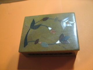 2 G Vintage Fetco Handmade Soapstone Mother Of Pearl Marble Flower Trinket Box