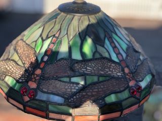 vintage tiffany style desk lamp cast iron dragon fly stained glass 5