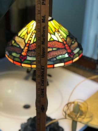 vintage tiffany style desk lamp cast iron dragon fly stained glass 7