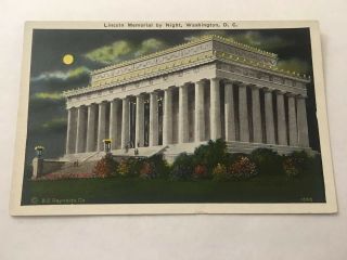Vintage Postcard Unposted Lincoln Memorial By Night Washington Dc