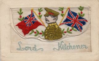 Rare: Lord Kitchener: Ww1 Patriotic Embroidered Silk Postcard