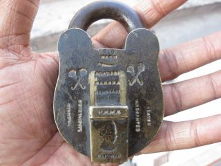 (14) An Old Or Antique Solid Brass Padlock Lock With Key Rich Patina