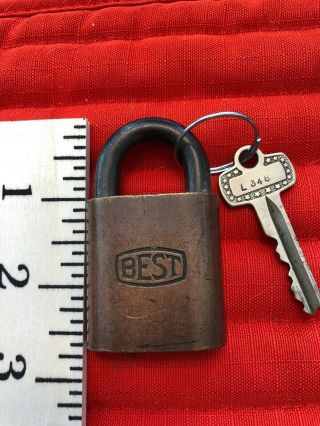 Vintage Best brass padlock lock with key Fisher Body Grand Rapids 2