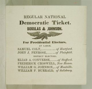 1860 Stephen Douglas Illustrated Presidential Campaign Ballot From Connecticut