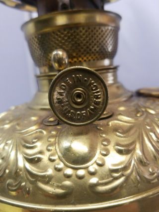 Antique Rare Brass MILLER Kerosene Oil Lamp embossed made in USA Cast Iron Base 2
