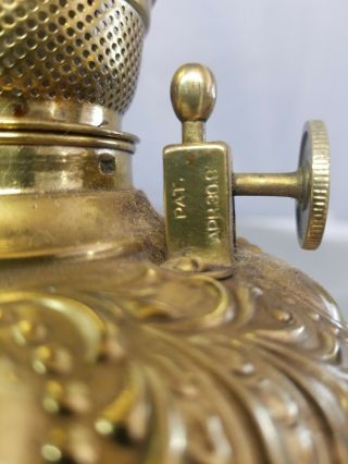 Antique Rare Brass MILLER Kerosene Oil Lamp embossed made in USA Cast Iron Base 4