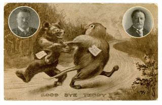 Political - Billy Possum & Teddy Bear - Theodore Roosevelt & William Taft - Postcard
