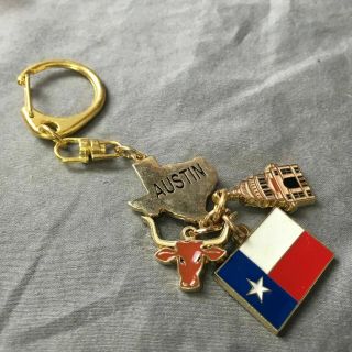 Austin Texas Keychain Keyring Flag Alamo Longhorn Metal Charms