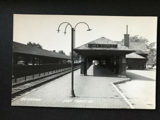 R.  R.  Station Railroad Station Lake Forest Illinois Il Postcard Rppc Train