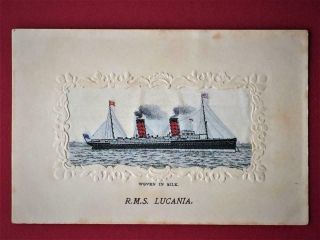 Cunard Line R.  M.  S.  " Lucania " Stevengraph Woven In Silk Postcard.