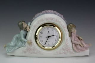 Retired Signed Lladro Spain Hand Painted Porcelain Two Sisters Clock 5776 Swd