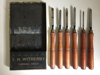 Set Of 6 T H Witherby Warranted Wood Turning Tool Lathe Chisels W/ Box