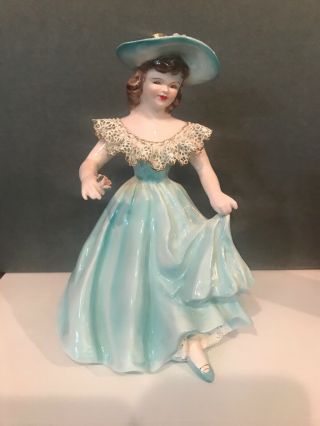 Vintage Florence Ceramics Tess Figurine Made In America 7.  5 " Tall Aqua Dress