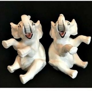 Fitz & Floyd Japan White Elephant Bookends Happy Trunks Up Vintage Ff Book Ends
