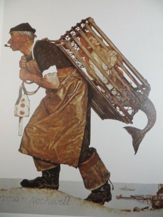 Norman Rockwell Lobsterman A Fair Catch Mermaid In Cage 1993 Art Print 12 " X15 "
