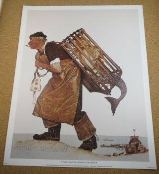 Norman Rockwell Lobsterman A Fair Catch Mermaid In Cage 1993 Art Print 12 