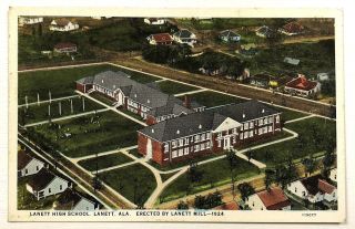 Lanett High School Alabama Birds Eye View Hand Tinted Color Vintage Postcard