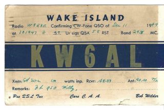 Qsl 1949 Wake Island Postmarked Honolulu Radio Card
