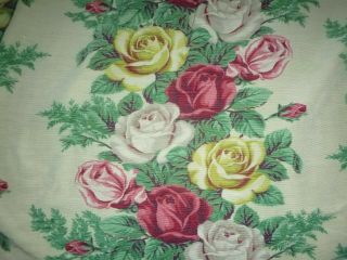 Vtg Big Silky Textured Drapery Panel Roses Red Pink Yellow 36 " X 77 "