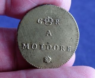 Antique Georgian Brass Coin Weight For 1 Moidore Gold Coin By Callingwood Ward