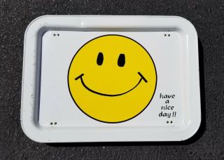 Vintage Smiley Face " Have A Day " Metal Lap Tv Tray With Folding Legs 70 